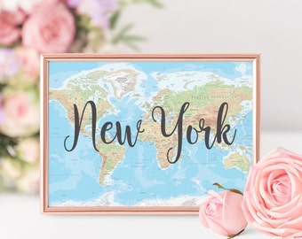 World Map Table Name Cards // Wedding Table Number Cards // Wedding Stationery // Design Code #WTN-015