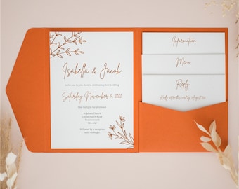Invitación desplegable naranja óxido, invitaciones desplegables personalizadas, invitación de boda desplegable, invitaciones desplegables, invitación rústica #PF-050