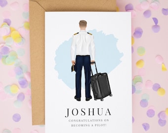 Personalised Pilot Congratulations Card, Airline Captain Card, New Pilot Gift, Flight School Graduation Card, Aviation New Job Cards #999