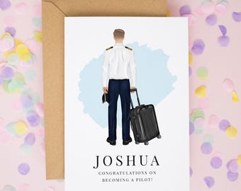 Personalised Pilot Congratulations Card, Airline Captain Card, New Pilot Gift, Flight School Graduation Card, Aviation New Job Cards #999