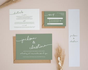 Sage Green Wedding Invitation Set, Rustic Wedding Invites, Wedding Invitation Bundles, Printable, Wedding Invites, Invitation Template #2447