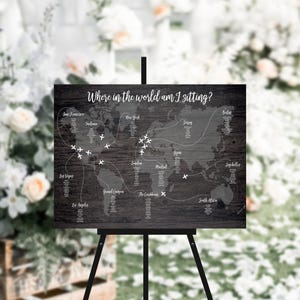 Rustic World Map, Travel Wedding, Wedding Seating Plans, Foam Board Table Plans, Printed or Printable File,  Table Plan #32