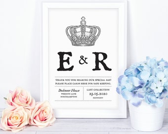 Wedding Post Box Sign // Crown Wedding Sign // Personalised Wedding Signs // Unframed Wedding Print // Cards & Gifts Signs // Design #5000