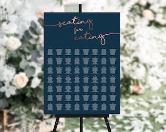 Rose Gold Navy Wedding Table Seating Chart, Mounted Sign for Seating Plan #30