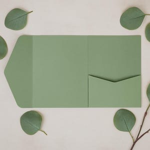 Sage Green 5x7 Pocketfold Envelopes for Wedding Invitations, Tri Fold Wallet Invitation Pockets, Blank Folio Card Holders, DIY A6 Envelope