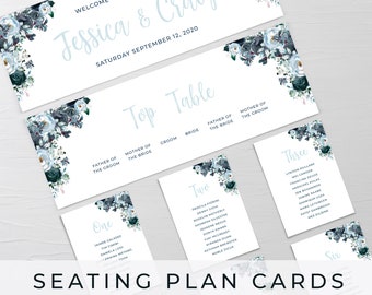 Seating Plan Cards, Escort Wedding Cards, Table Plan Cards, Wedding Seating Plan, Table Plan, Wedding Place Cards, Dusty Blue #DTP-016