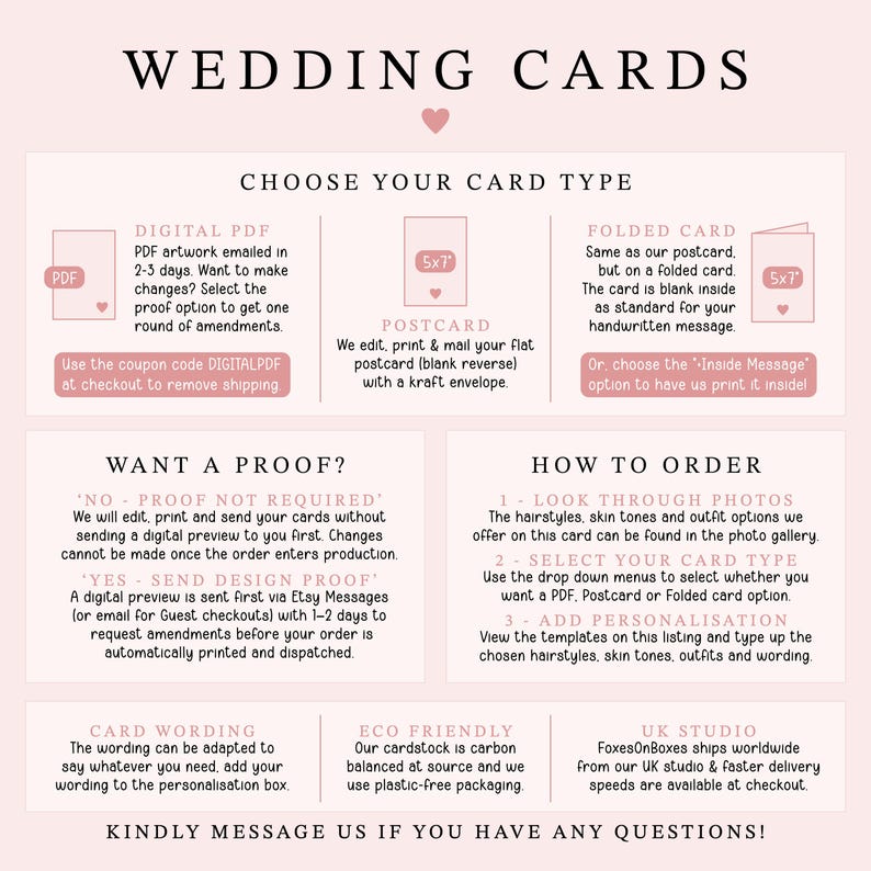 a wedding card with instructions to choose the wedding card