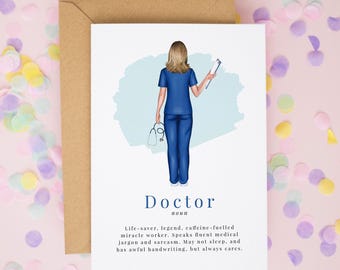 Definitiekaart voor arts, gepersonaliseerde kaart voor dokterswaardering, grappig nieuw dokterscadeau, medische afstudeerkaart, dokterskaart bedankt #1028
