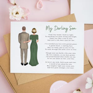 To My Darling Son on His Wedding Day Card, Mother to Son Card, Son in Law Card, Personalised Wedding Poem Card, Mother o the Groom Card #977