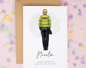 Gepersonaliseerde politievrouw felicitatiekaart, nieuwe politiebaankaart, flauwvallen parade cadeau, agent kaart, politie sergeant promotie #1108