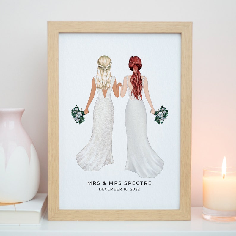 Personalised Mrs & Mrs Print, Bride and Bride Print, On Your Wedding Day Gift, Wedding Present, 1st Wedding Anniversary, Wedding Gifts P030 image 6
