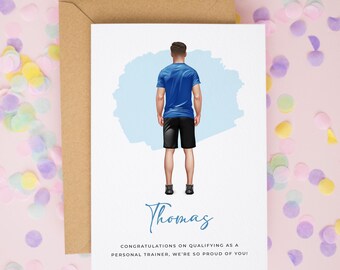 Personalised Male Qualified Personal Trainer Card, Congratulations on Becoming a PT, Gym Lover Gift, Fitness Instructor Coach Cards #1168