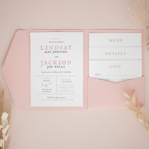 Dusty Pink Pocketfolds, Personalised Pocketfold Invitations, Pocketfold Wedding Invitation, Pocketfold Invites, Blush Invitations #PF-038