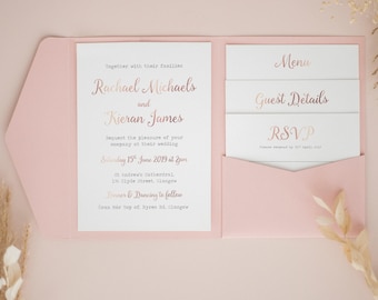 Rose Gold & Blush Invitation, Rose Invitation, Personalised Pocketfold Invitation, Pocketfold Wedding Invitation, Pocketfold Invites #PF-032