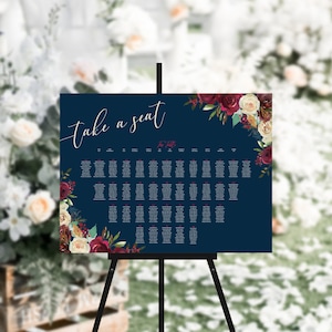 Autumnal + Navy Boho Flowers Seating Plan, Foam Boards & Posters, Wedding Signs, Printed or Printable, Table Plan #38