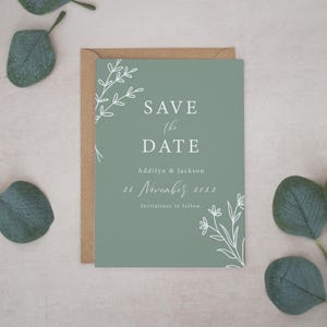 Retenez cette date, cartes de réservation de mariage vert sauge, cartes de réservation de date, faire-part de mariage personnalisés, conception #048