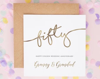 Personalised 50th Wedding Anniversary Card, Golden Wedding Anniversary, 50th Anniversary Card For Mum and Dad, Happy Anniversary Card #617