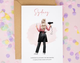 Personalised Hair Stylist Congratulations Card, New Job or Qualification Card for Hairdresser, Salon Job Card, Beauty Graduate Card #1017