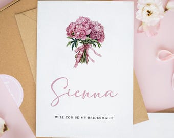 Tarjeta de propuesta de dama de honor personalizada con la flor de nacimiento