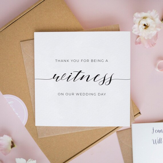 Thank You Witness Card, Thank You Wedding Cards, Being Our Witness, Personalised Wedding Cards, Greeting Card #400