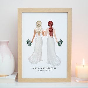 Personalised Mrs & Mrs Print, Bride and Bride Print, On Your Wedding Day Gift, Wedding Present, 1st Wedding Anniversary, Wedding Gifts P030 image 1