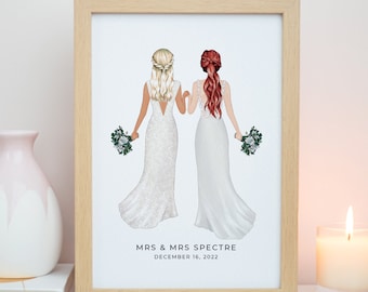 Personalised Mrs & Mrs Print, Bride and Bride Print, On Your Wedding Day Gift, Wedding Present, 1st Wedding Anniversary, Wedding Gifts #P030