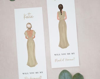 Marque-page personnalisé en proposition de demoiselle d'honneur : cadeau d'illustration personnalisé