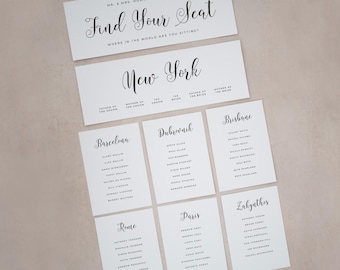 Travel Theme Wedding Seating Plan Cards: Custom Table Cards
