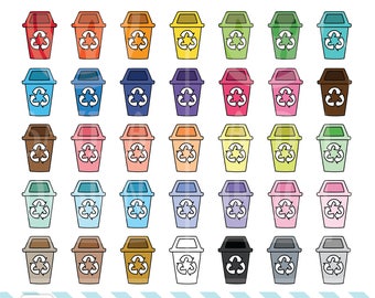 45 Doodle Recycle Bins Clipart. Personal and comercial use.