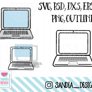 Doodle Laptop, SVG, PNG, PSD, outline, dxf, persoonlijk en commercieel gebruik.