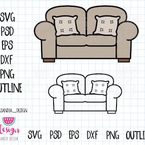 Doodle Sofa, SVG, PNG, PSD, outline, persoonlijk en commercieel gebruik