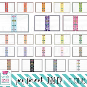 May include: A collection of open notebooks with lined pages and colorful binding. The bindings feature various patterns and colors, including polka dots and solid hues. The notebooks are arranged in a grid, with the text "png format 300 DPI. 45 COLORS" at the bottom.