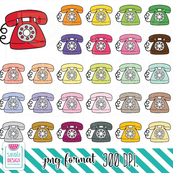 45 Doodle Retro Telephone clip art, Phone Vintage Clipart, Personal and small comercial use.