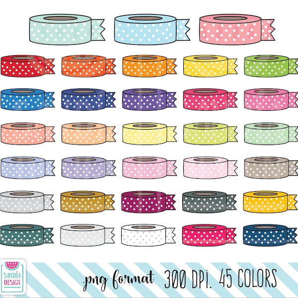 90 Doodle Washi Tape with Dots Clipart. Personal and comercial use.