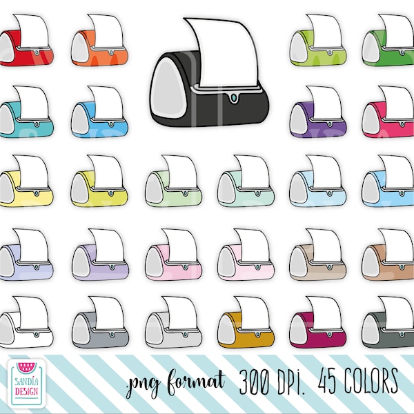 45 Doodle Label Printer Clipart. Personal and comercial use.