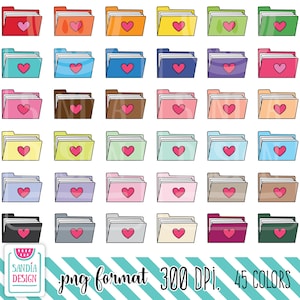 45 Doodle File Folder with heart Clipart. Personal and comercial use.