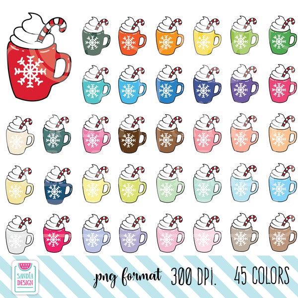 45 Doodle Christmas Coffee, Hot Chocolate Clipart. Personal and comercial use.