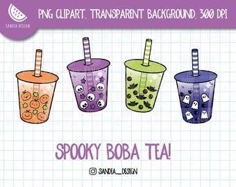 Spooky Boba Tea Clipart. Personal and comercial use.