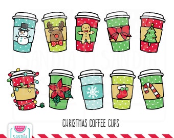 Doodle Christmas Coffee Cup Clipart. Personal and comercial use.