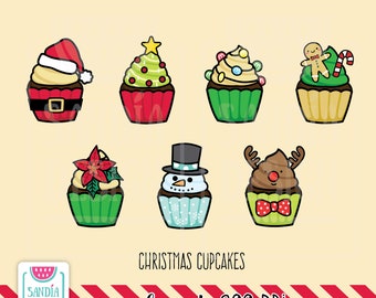 Doodle Christmas Cupcake Clipart. Personal and comercial use.