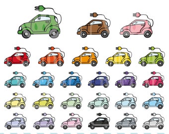 45 Doodle Electric Car Clipart. Personal and comercial use.