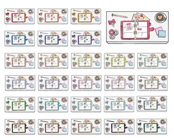 45 Doodle Flat Lay Planner Desk Clipart, Messy Desk. Personal and commercial use.