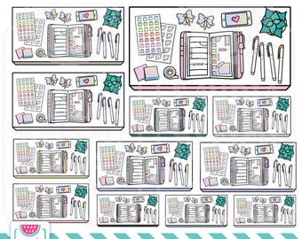 45 Doodle Hobonichi Weeks Planning, Flat Lay, Clipart. Personal and commercial use.