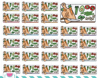 45 Doodle Meal Prep Flat Lay Clipart. Personal and commercial use.