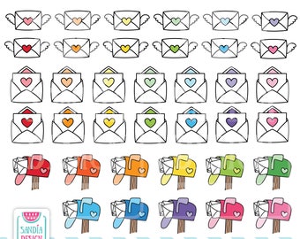 72 Doodle Mail Clipart. Envelope Clipart. Mailbox Clipart. Personal and comercial use.