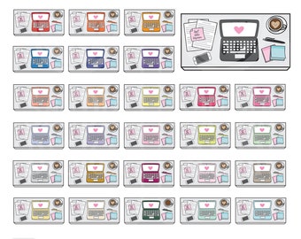 45 Doodle Flat Lay Desk, Messy Desk Clipart. Personal and commercial use.