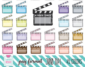 45 Doodle Clapperboard Clipart. Claqueta Clipart. Movie Time Clipart. Personal and comercial use.