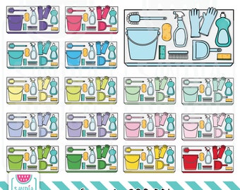 45 Doodle Cleaning Flat Lay Clipart. Personal and comercial use.