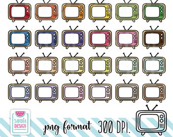 45 Doodle Retro TV Clipart. Personal and comercial use.