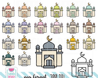 45 Doodle Mosque Clipart. Personal and comercial use.